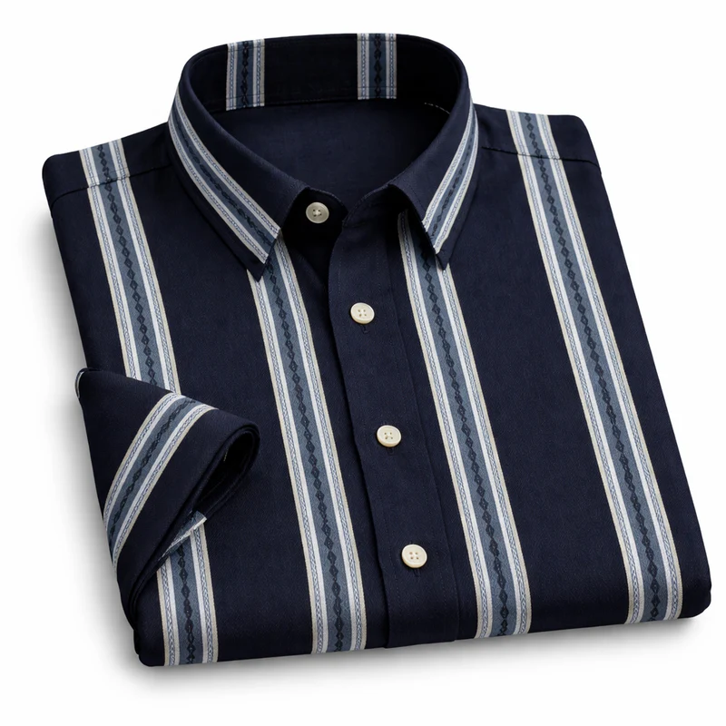 Blue Shirt with Strip Half Sleeve Shirt