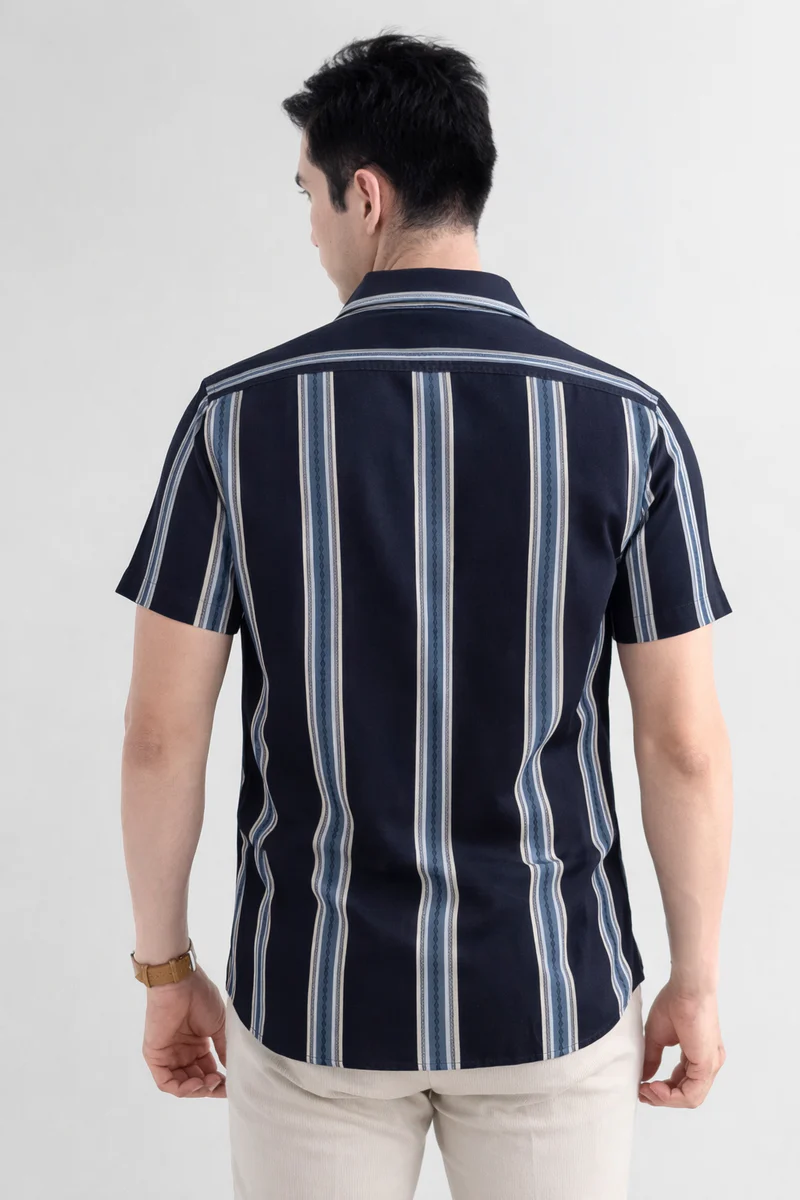 Blue Shirt with Strip Half Sleeve Shirt