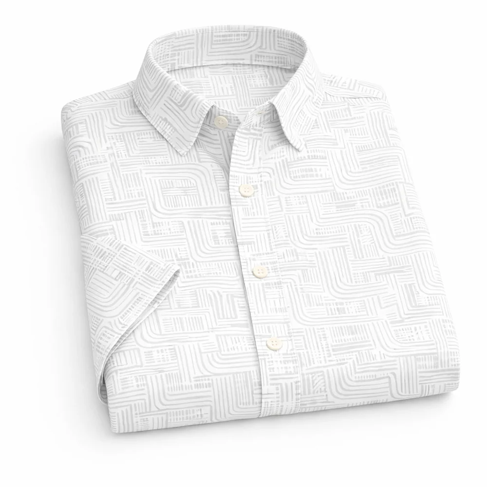 White Printed Shirt With Grey Design Half Sleeve Shirt